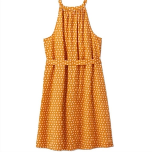 Orange Dress Sleeveless Belted With Pockets - Picture 4 of 7